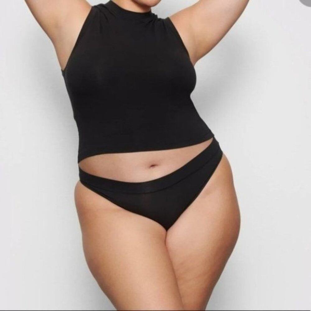 Skims Cotton Jersey Cheeky High Cut Stretch Tanga Soot Panties NWT Size XL